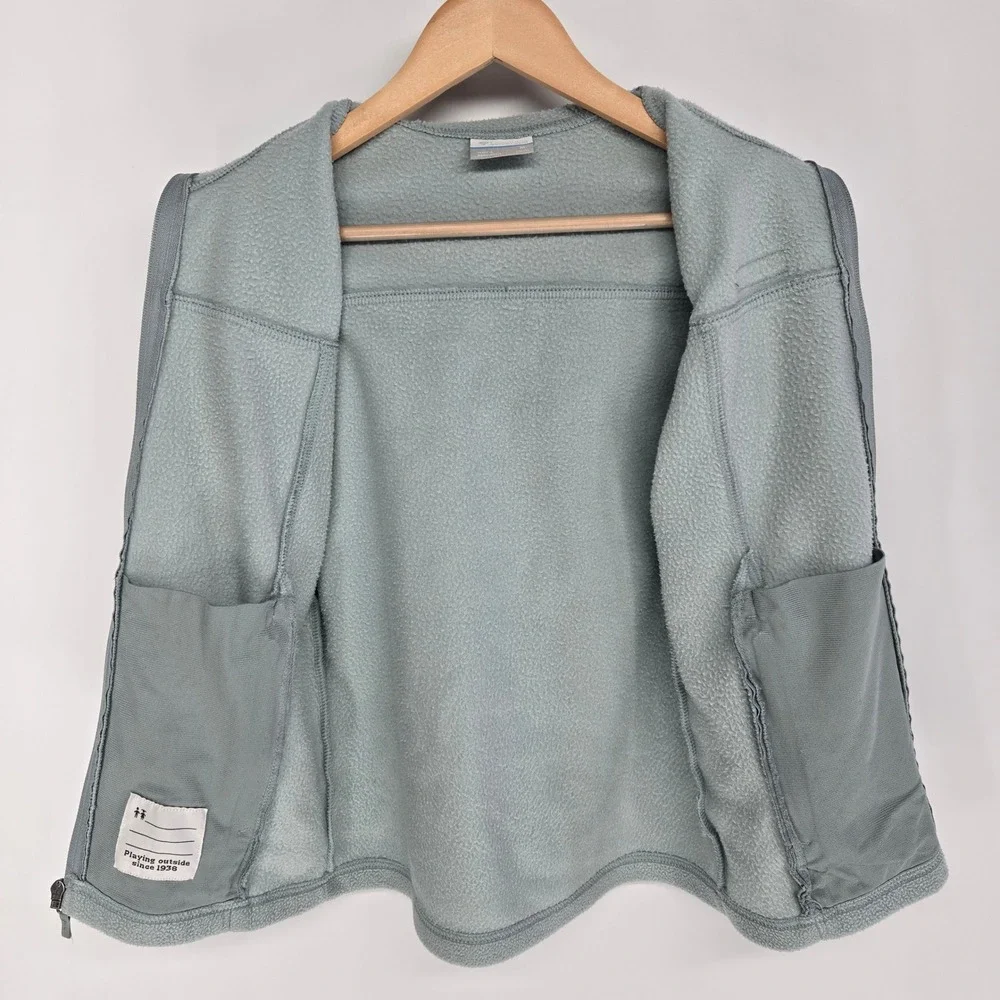 Columbia Fleece Hoodie Kids M 10/12 Sage Green Full Zip Jacket Outdoor Warm Soft